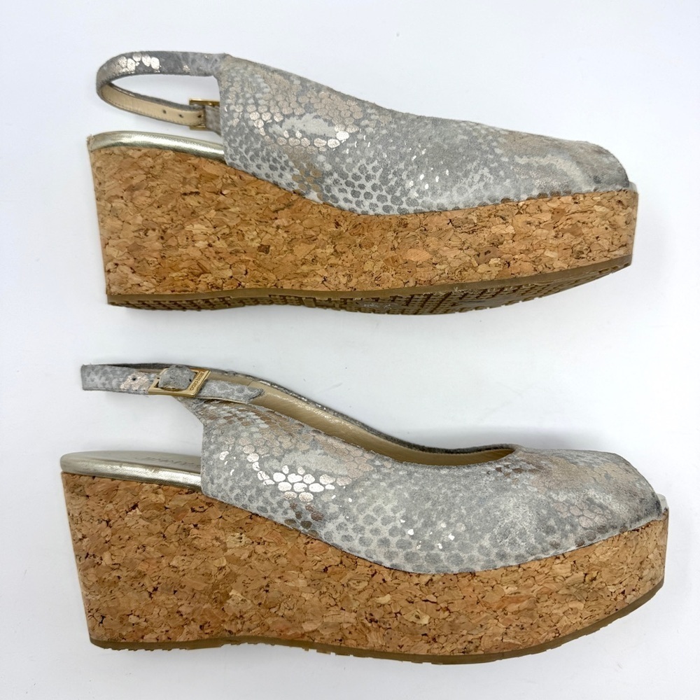 JIMMY CHOO Wedge Platform Sandals Suede Animal Print Slingback - Picture 11 of 15